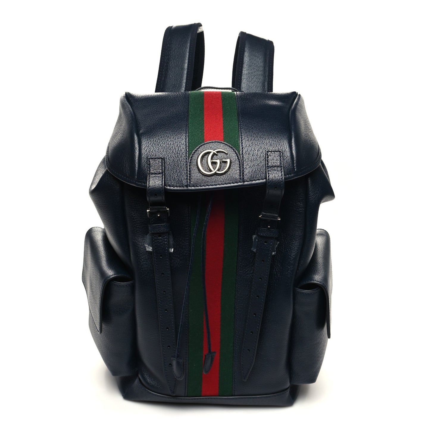 Textured Dollar Calfskin Web Medium Ophidia Double Buckle Backpack Blue Agata