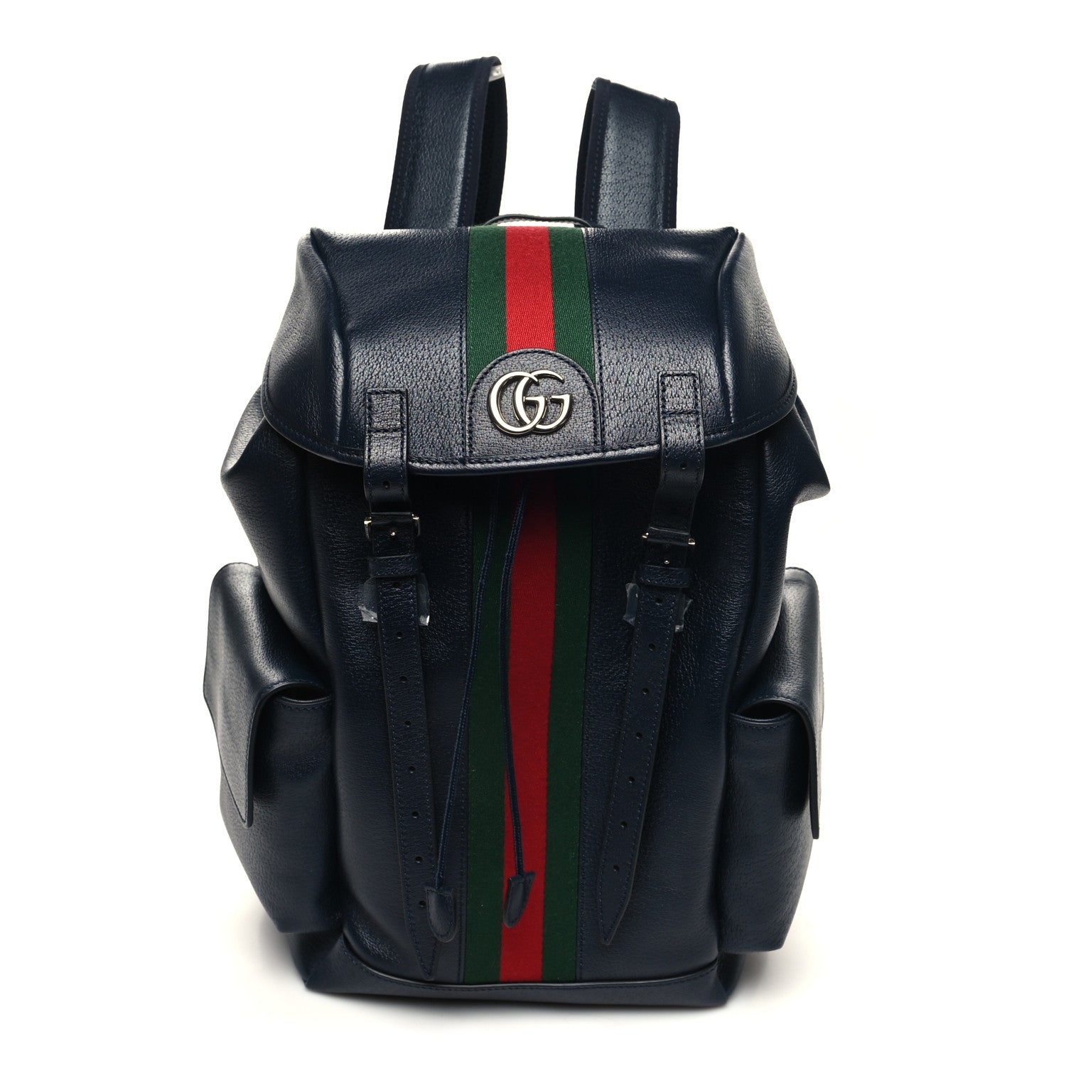 Gucci Textured Dollar Calfskin Web Medium Ophidia Double Buckle Backpack Blue Agata 1 of 10