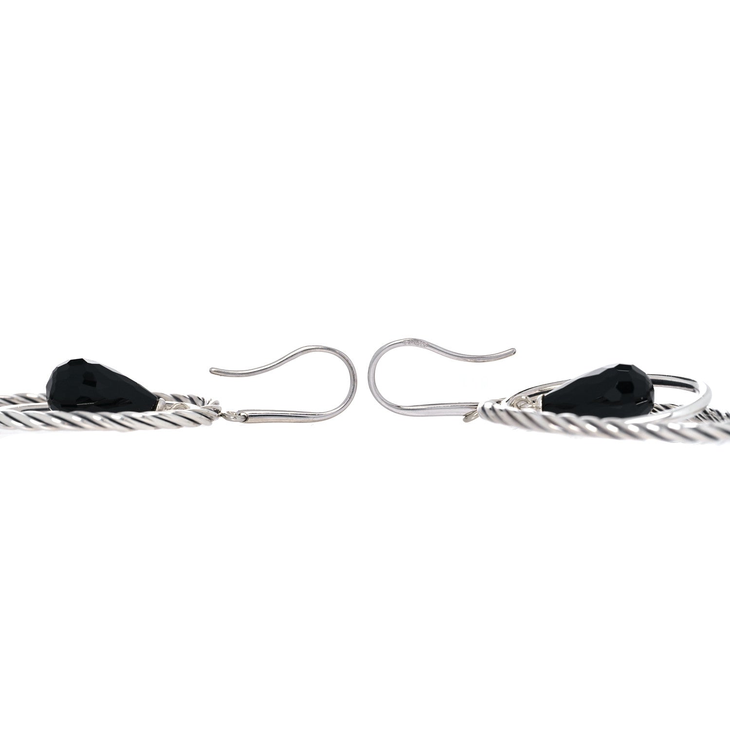 David Yurman Sterling Silver Black Onyx Oval Drop Earrings 3 of 4
