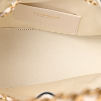 Chanel Braided Raffia Calfskin Quilted Small Chanel 25 Handbag White Black 5 of 10