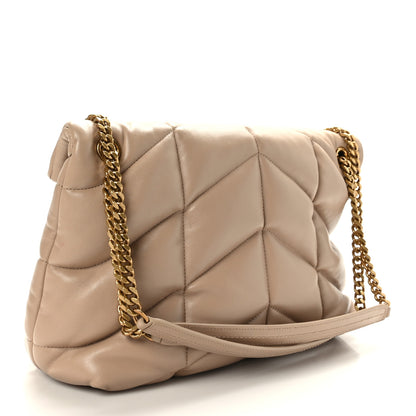 Saint Laurent Lambskin Quilted Medium Loulou Puffer Monogram Chain Satchel Dark Beige 3 of 9