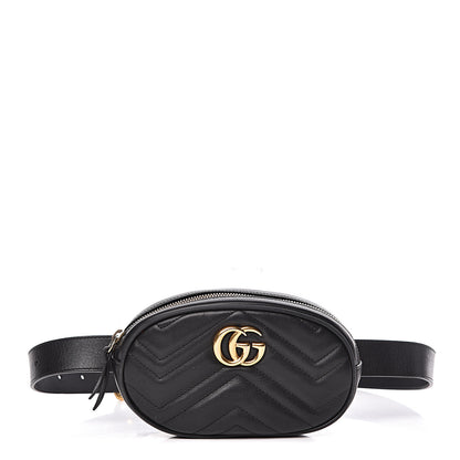 Gucci Calfskin Matelasse GG Marmont Belt Bag 85 34 Black 1 of 13
