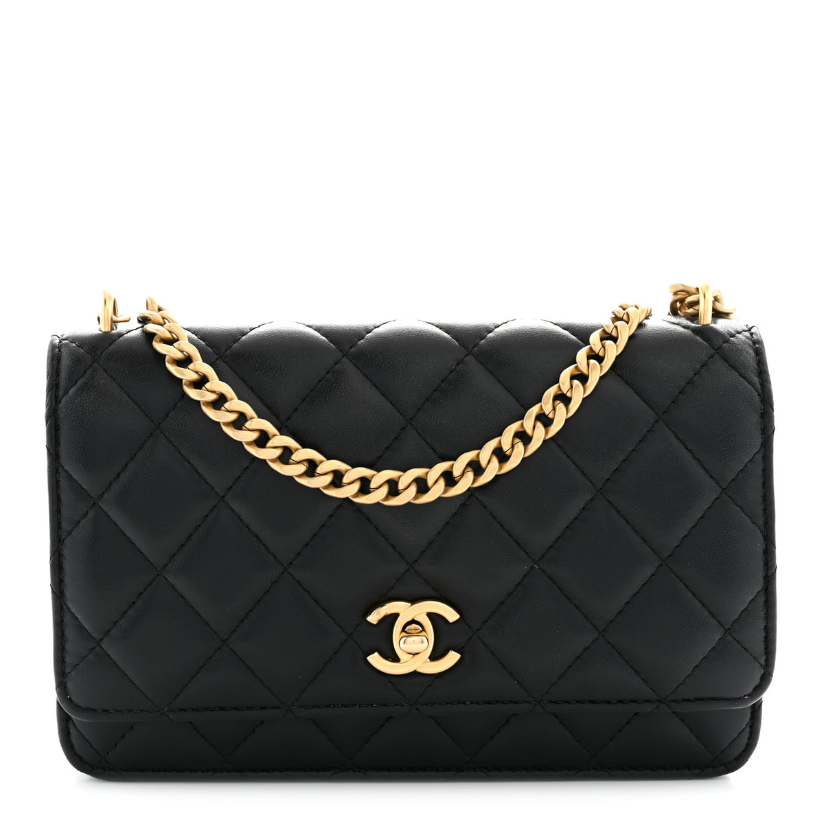 Lambskin Quilted Sweet Camellia Wallet on Chain WOC Black