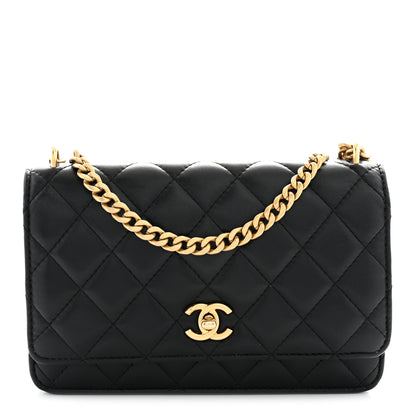 Chanel Lambskin Quilted Sweet Camellia Wallet on Chain WOC Black 1 of 12
