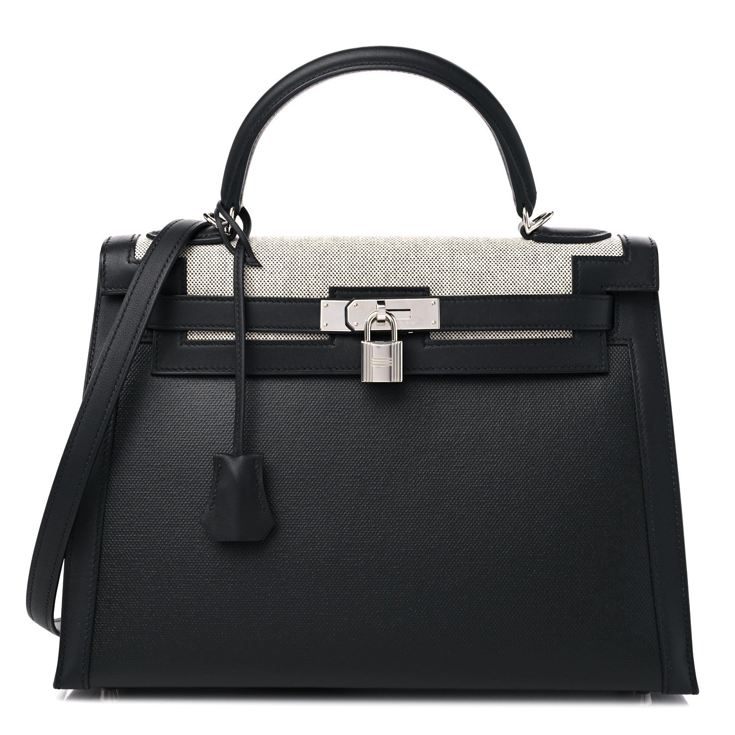 Hermes Berline Toile Swift Kelly Sellier 32 Black Ecru 1 of 10