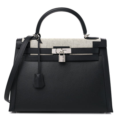Hermes Berline Toile Swift Kelly Sellier 32 Black Ecru 1 of 10
