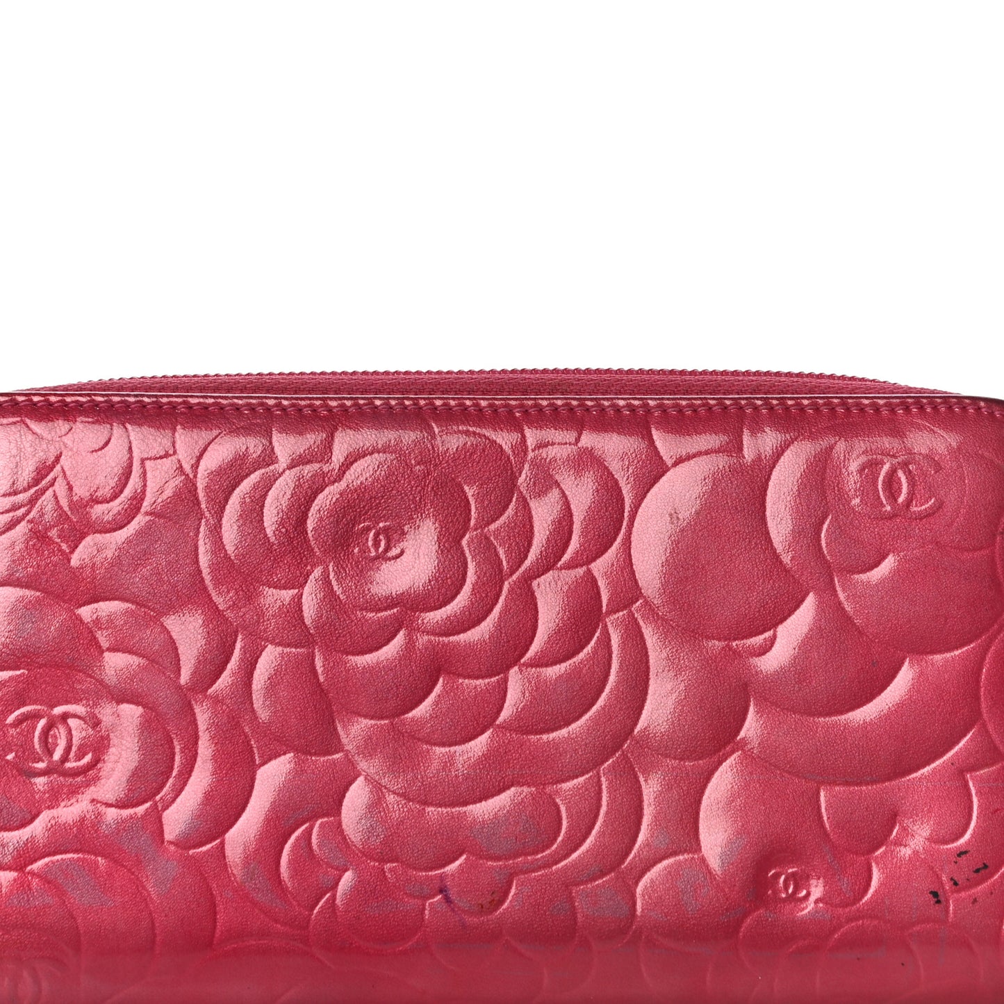 Patent Camellia Embossed Large Gusset Zip Around Wallet Pink