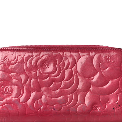 Chanel Patent Camellia Embossed Large Gusset Zip Around Wallet Pink 7 of 15