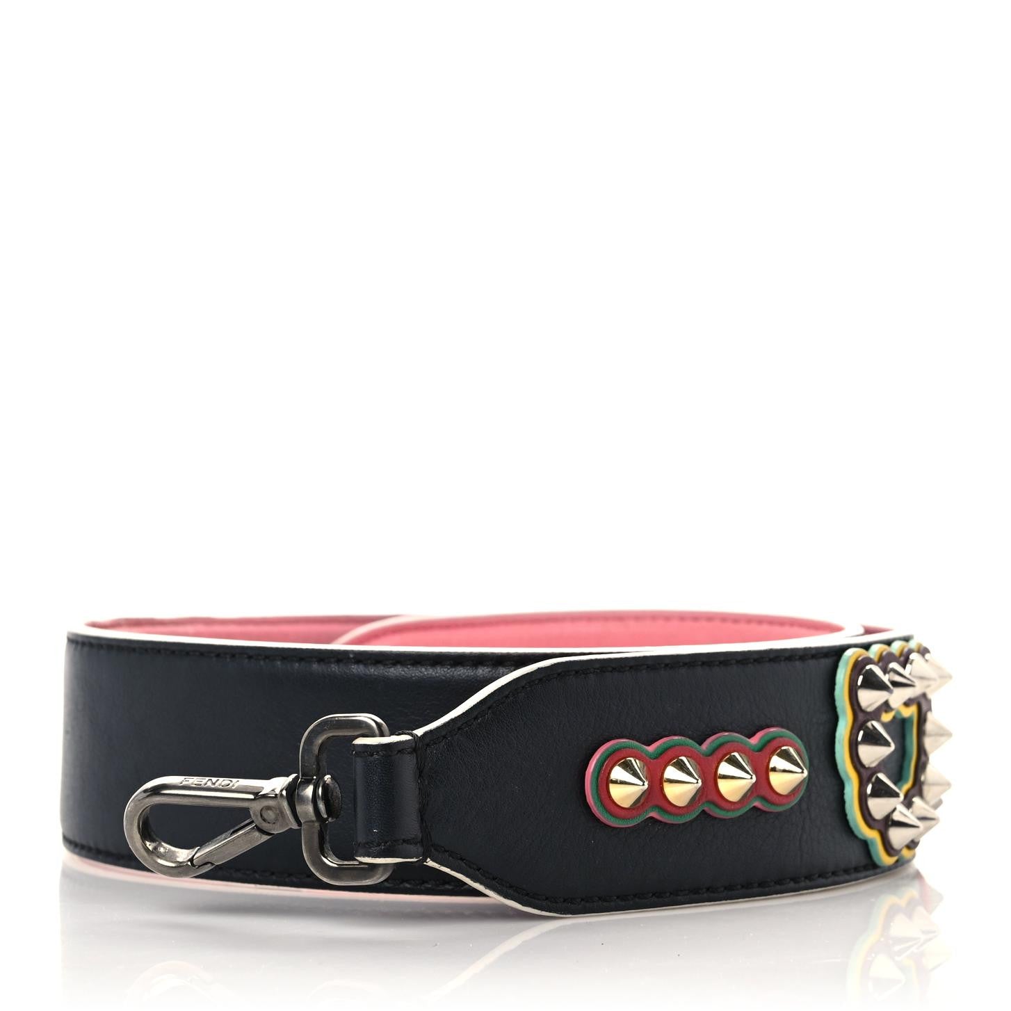 Fendi Vitello Dolce Fun Fair Metal Studded Strap You Black Multicolor 1 of 9