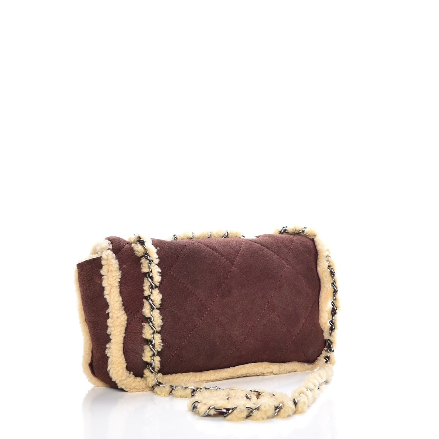 Shearling Quilted Medium Single Flap Brown