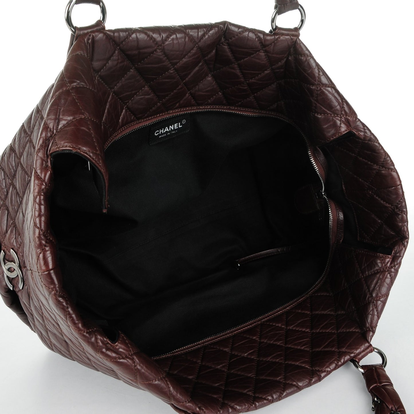 Distressed Lambskin Vintage Ligne Lady Braid XL Tote Brown