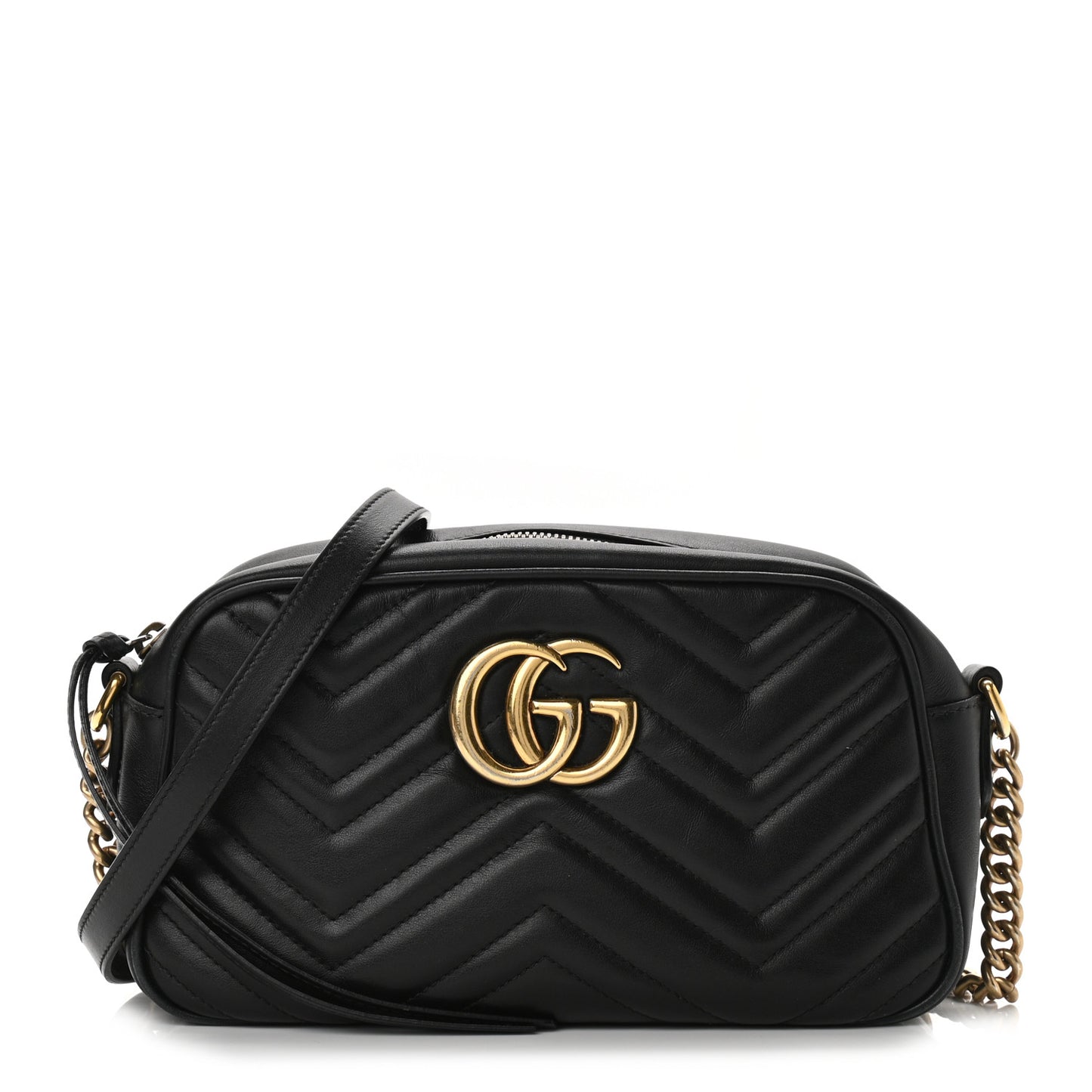 Calfskin Matelasse Small GG Marmont Chain Shoulder Bag Black
