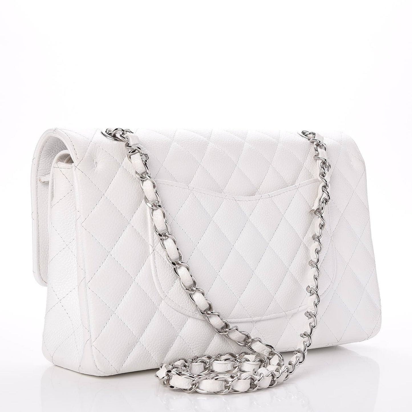 Caviar Quilted Medium Double Flap White