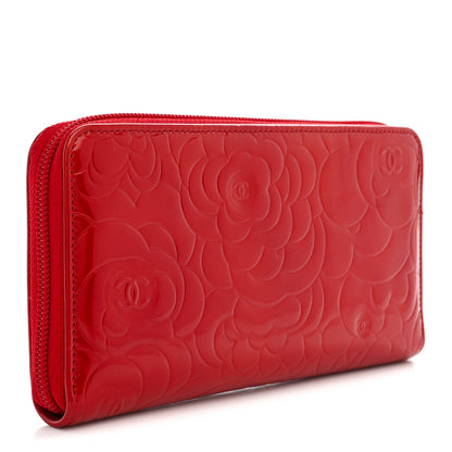 Chanel Patent Camellia Embossed Large Gusset Zip Around Wallet Red 3 of 7