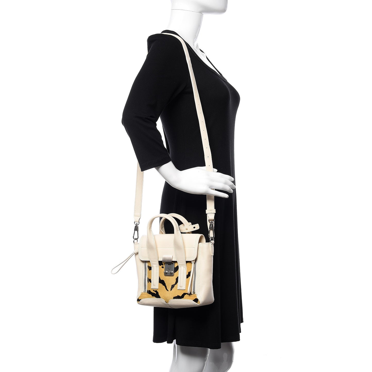 3.1 Calf Hair Tiger Print Mini Pashli Satchel White
