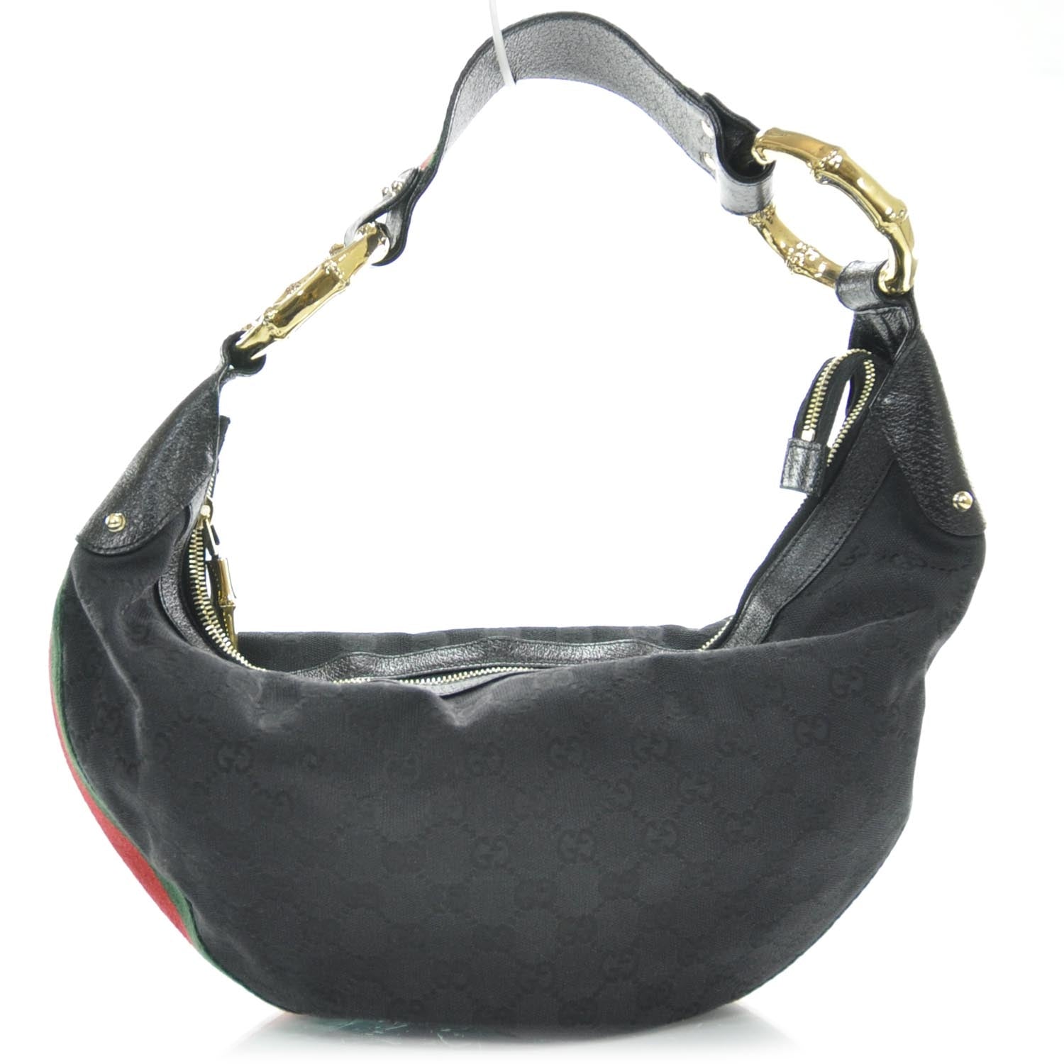Gucci Monogram Web Bamboo Ring Hobo Black 1 of 8
