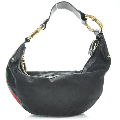 Gucci Monogram Web Bamboo Ring Hobo Black 1 of 8