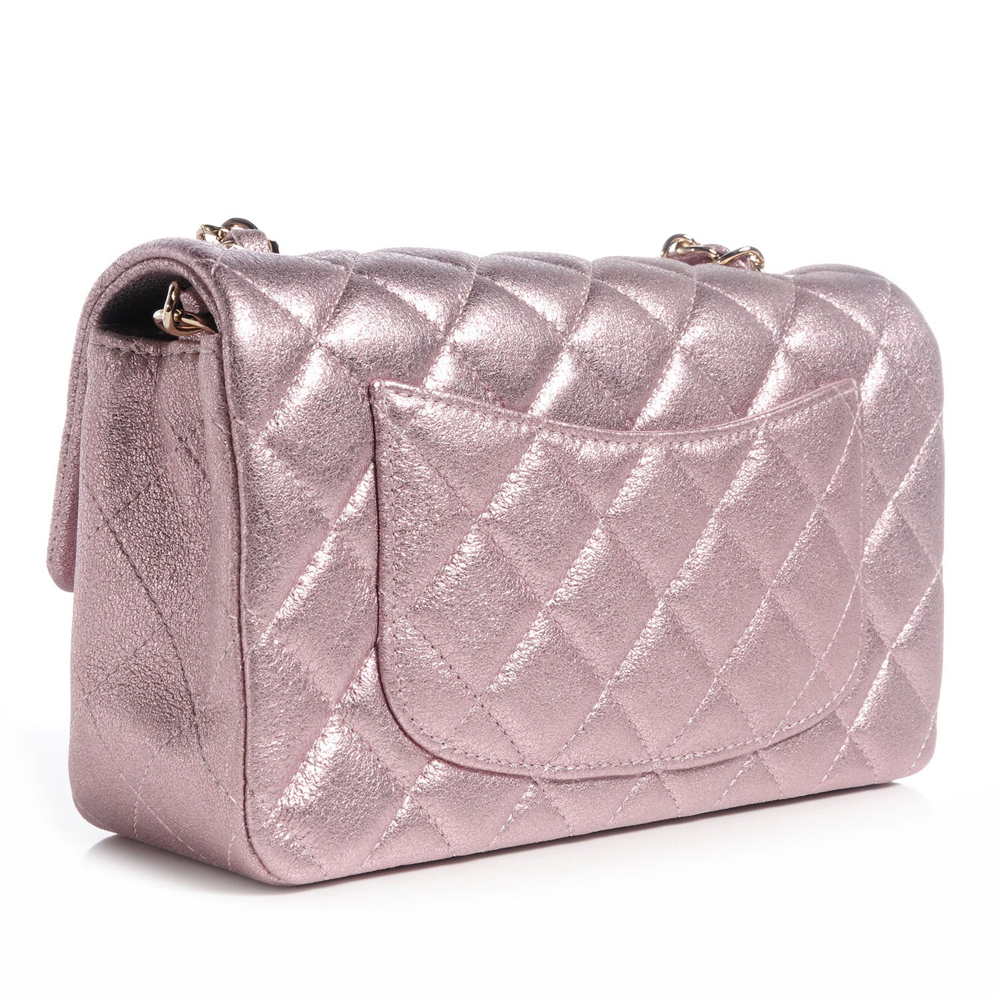Metallic Goatskin Quilted Mini Flap Pink