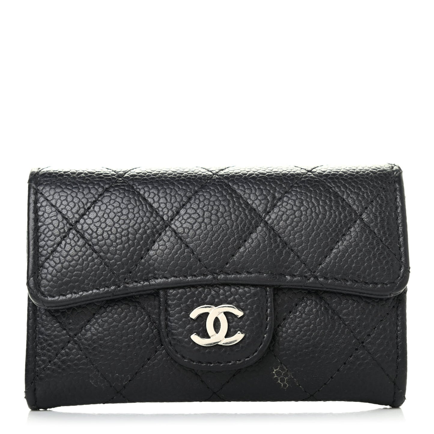 Caviar Quilted Flap Card Holder Black