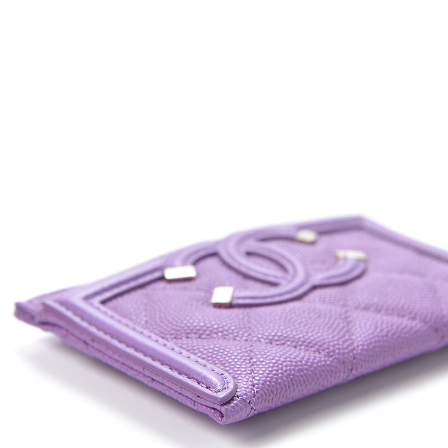Caviar Quilted Filigree Card Holder Purple