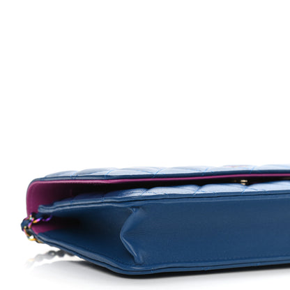 Chanel Lambskin Quilted Wallet On Chain WOC Dark Blue Pink 10 of 11