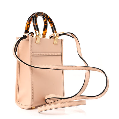 Fendi Vitello King Plexiglass Logo Embossed Mini Fendi Sunshine Shopper Tote Light Rose 3 of 10