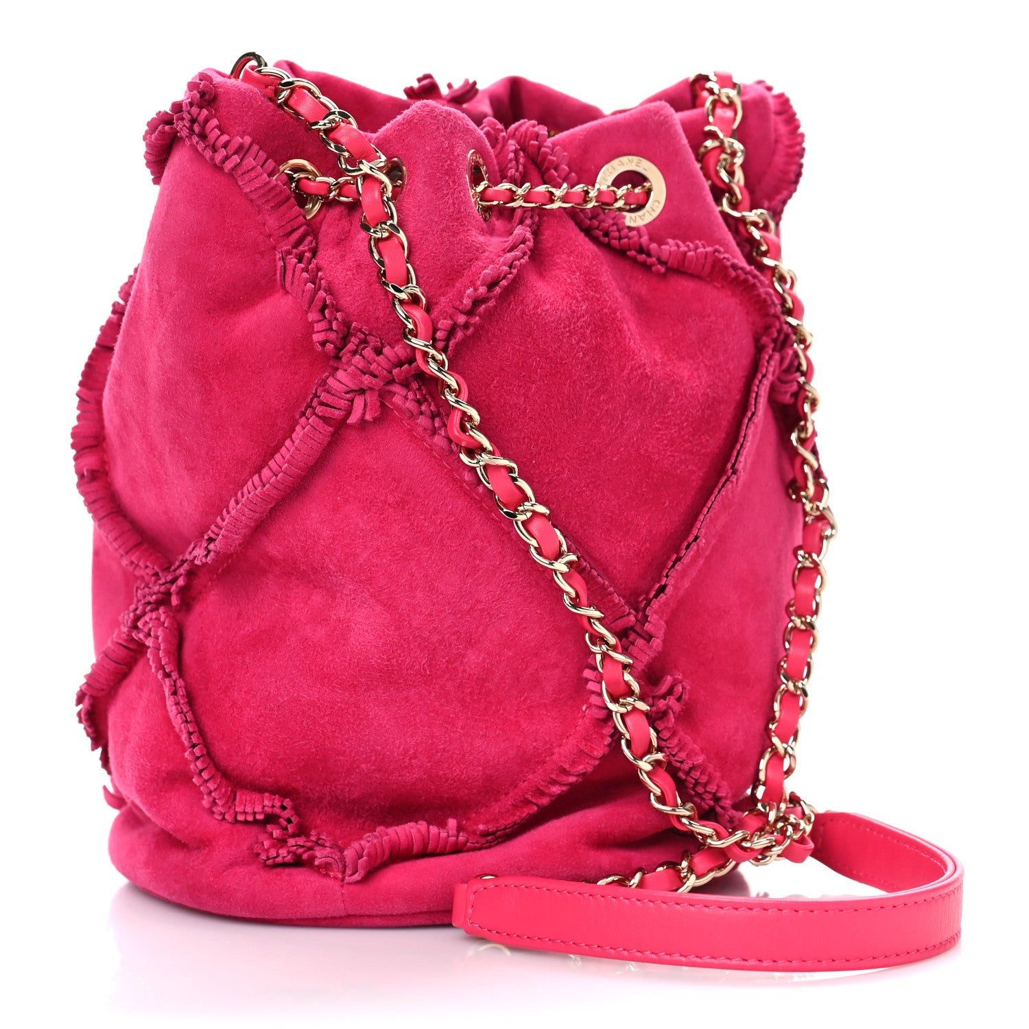 Chanel Suede Fringe Drawstring Bag Fuchsia 2 of 10