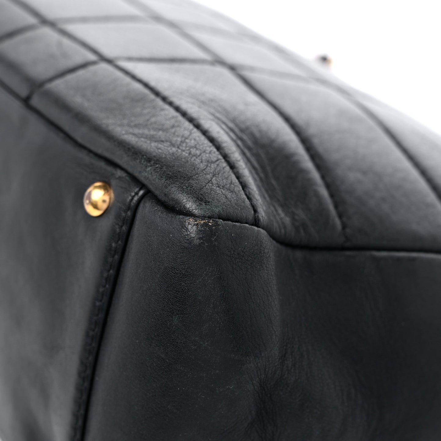 Calfskin Stitched Chocolate Bar Shopping Tote Black