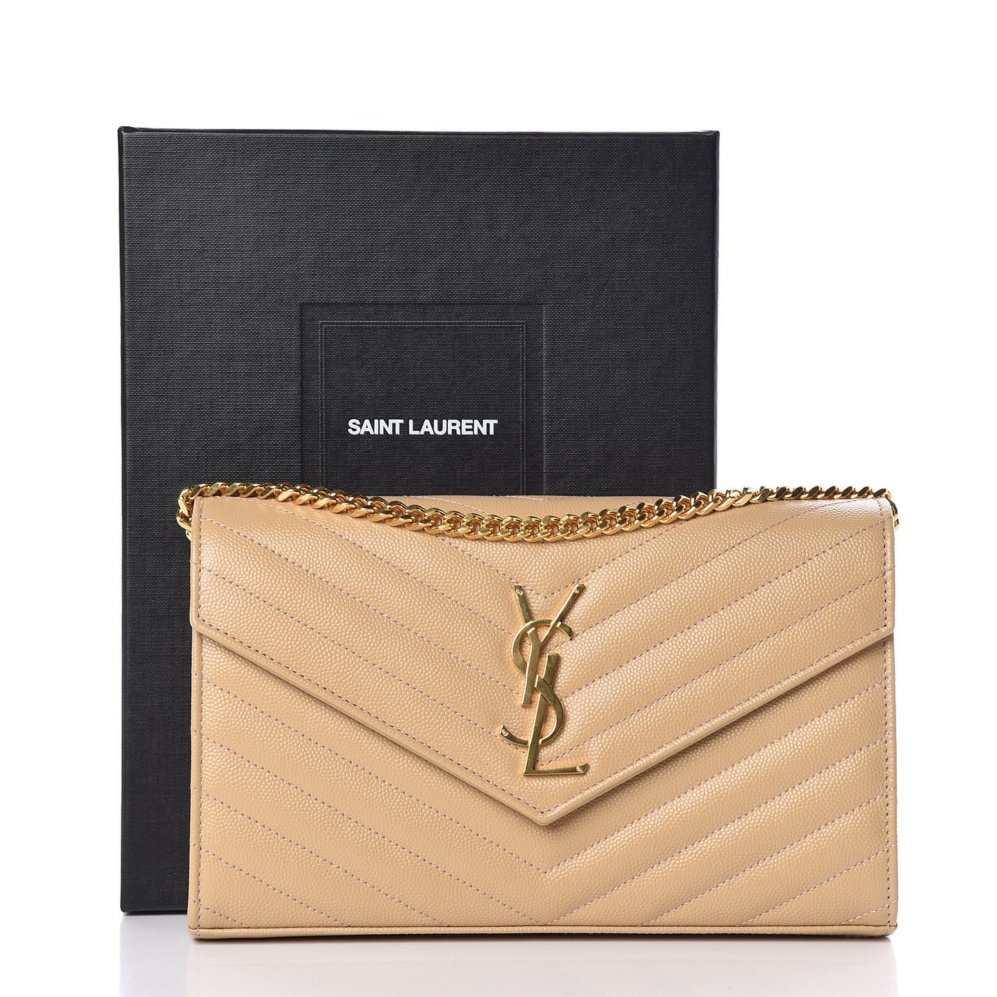 Grain De Poudre Matelasse Chevron Monogram Chain Wallet Nude Powder