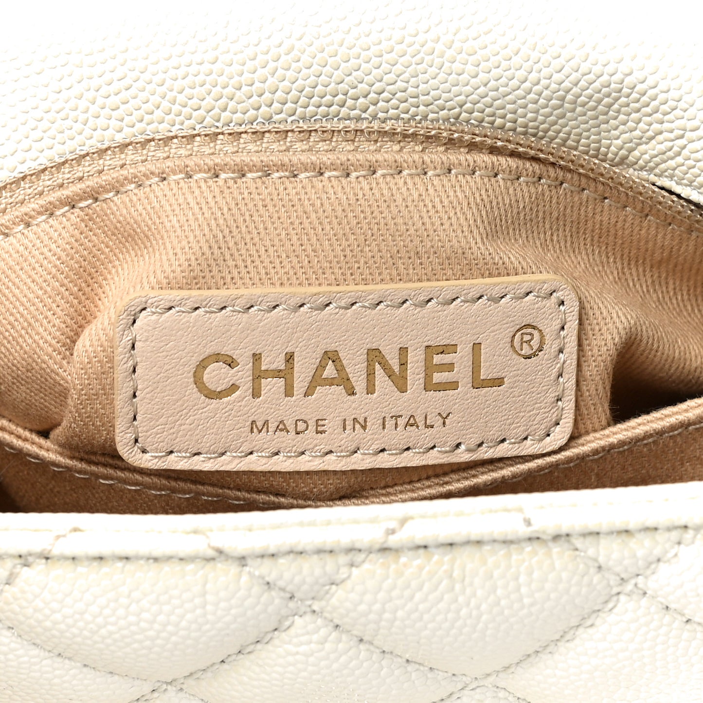 Iridescent Caviar Quilted Extra Mini Coco Handle Flap Ivory