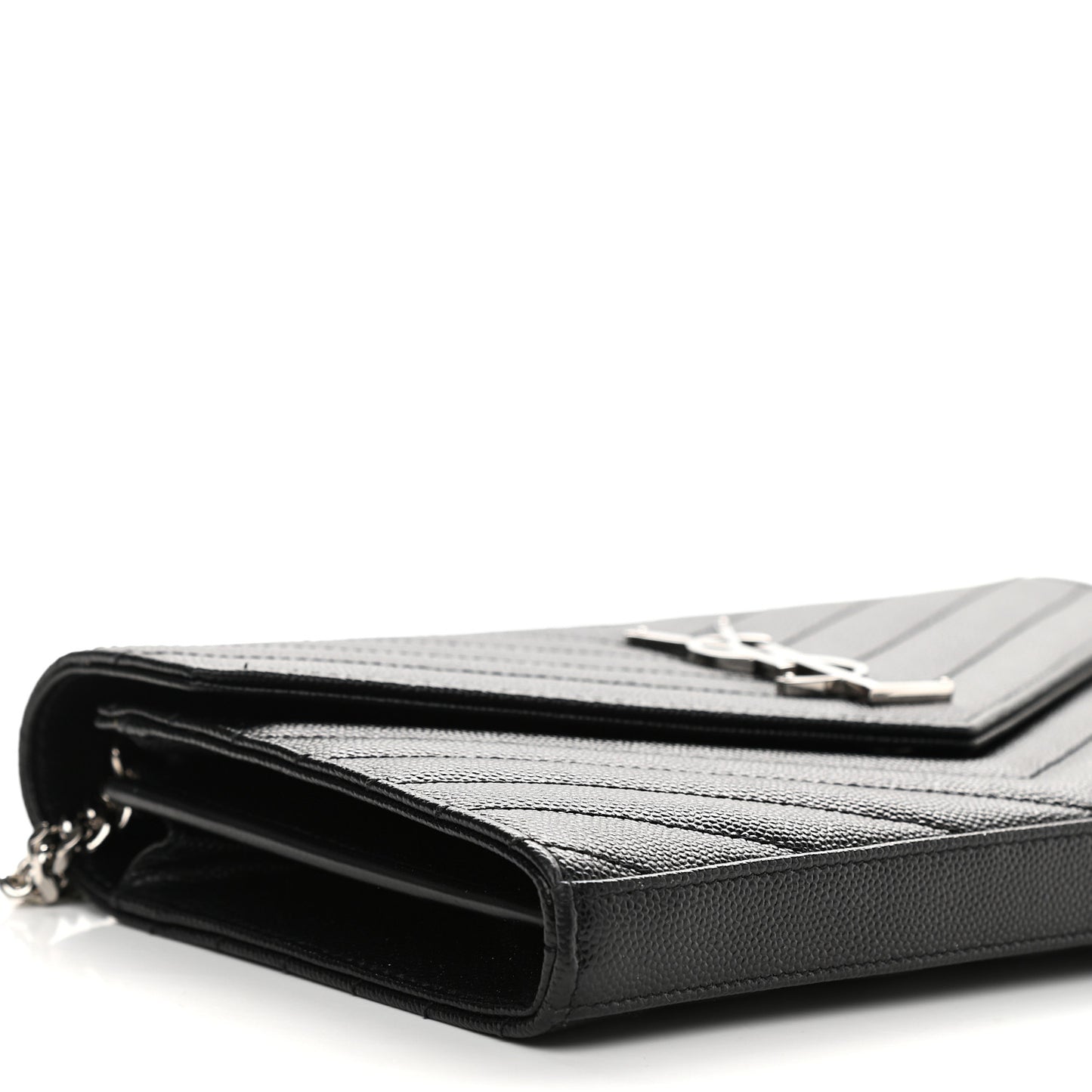 Grain De Poudre Matelasse Chevron Monogram Chain Wallet Black