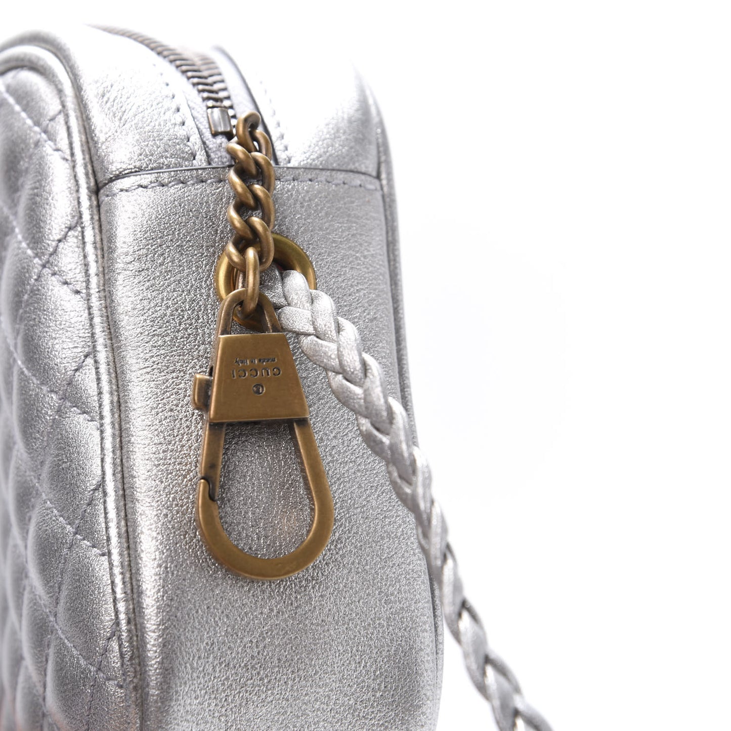 Laminated Nappa Web Trapuntata Mini GG Shoulder Bag Argento