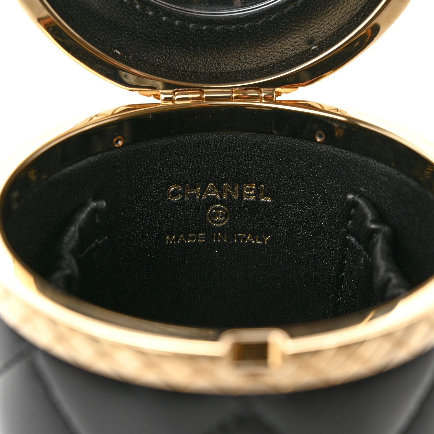 Chanel Metal Lambskin Quilted Mini Lock Frame Vanity Clutch Black 7 of 8