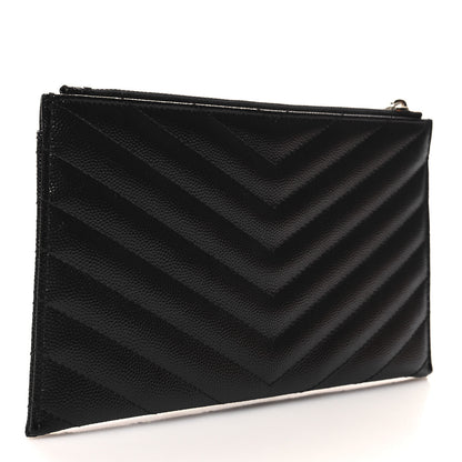 Saint Laurent Grain De Poudre Chevron Monogram Bill Pouch Black 3 of 8