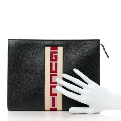 Gucci Textured Dollar Calfskin Nylon Gucci Stripe New Web Cosmetic Case Black Ecru Verde Rosso 2 of 12