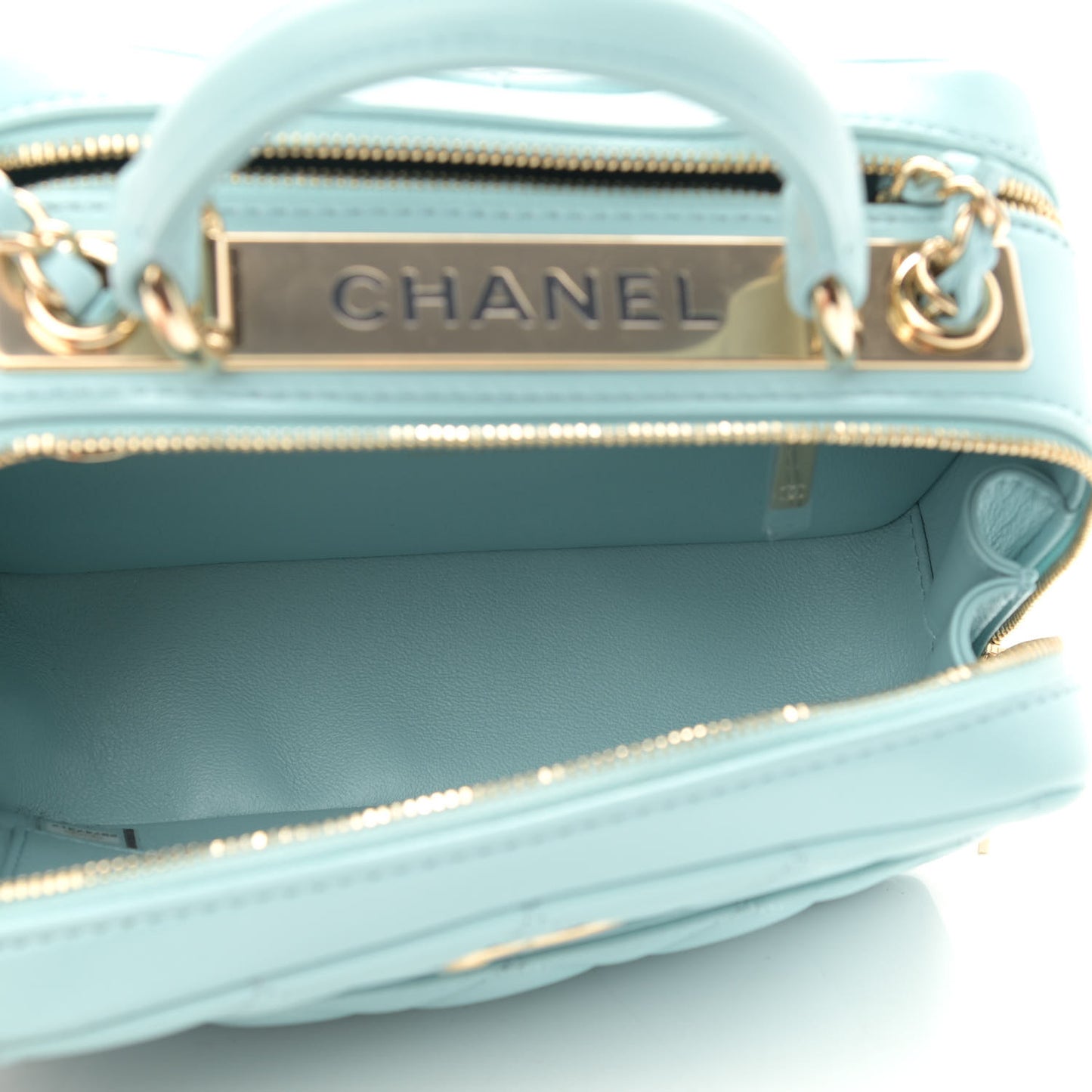 Lambskin Quilted Small Trendy CC Bowling Bag Light Blue