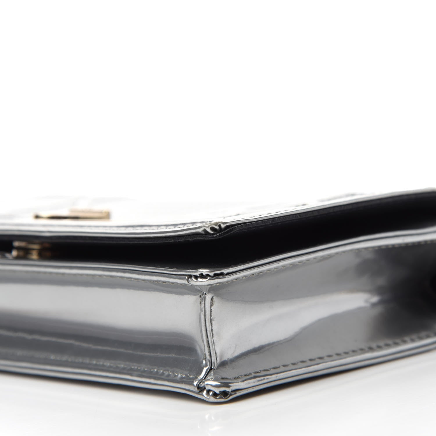 Christian Dior Metallic Patent Micro-Cannage Diorama Wallet on Chain Pouch Silver 7 of 10