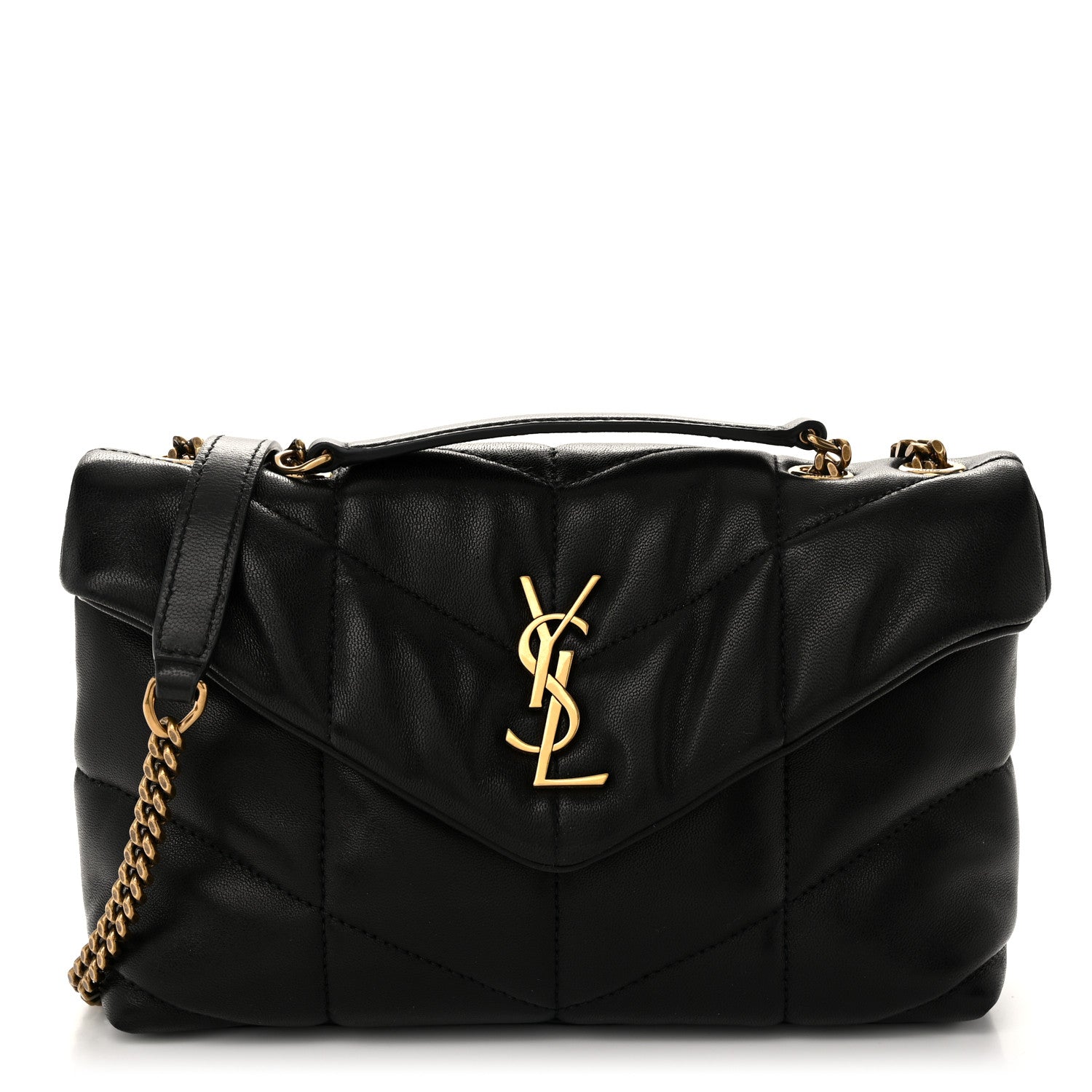 Saint Laurent Lambskin Quilted Toy Loulou Puffer Monogram Chain Satchel Black 1 of 11