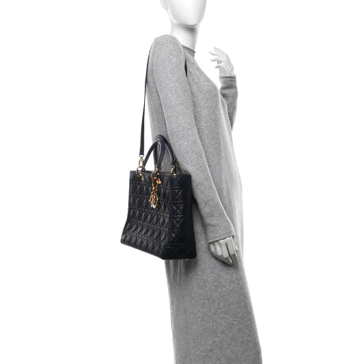 Lambskin Cannage Large Lady Dior Navy Blue