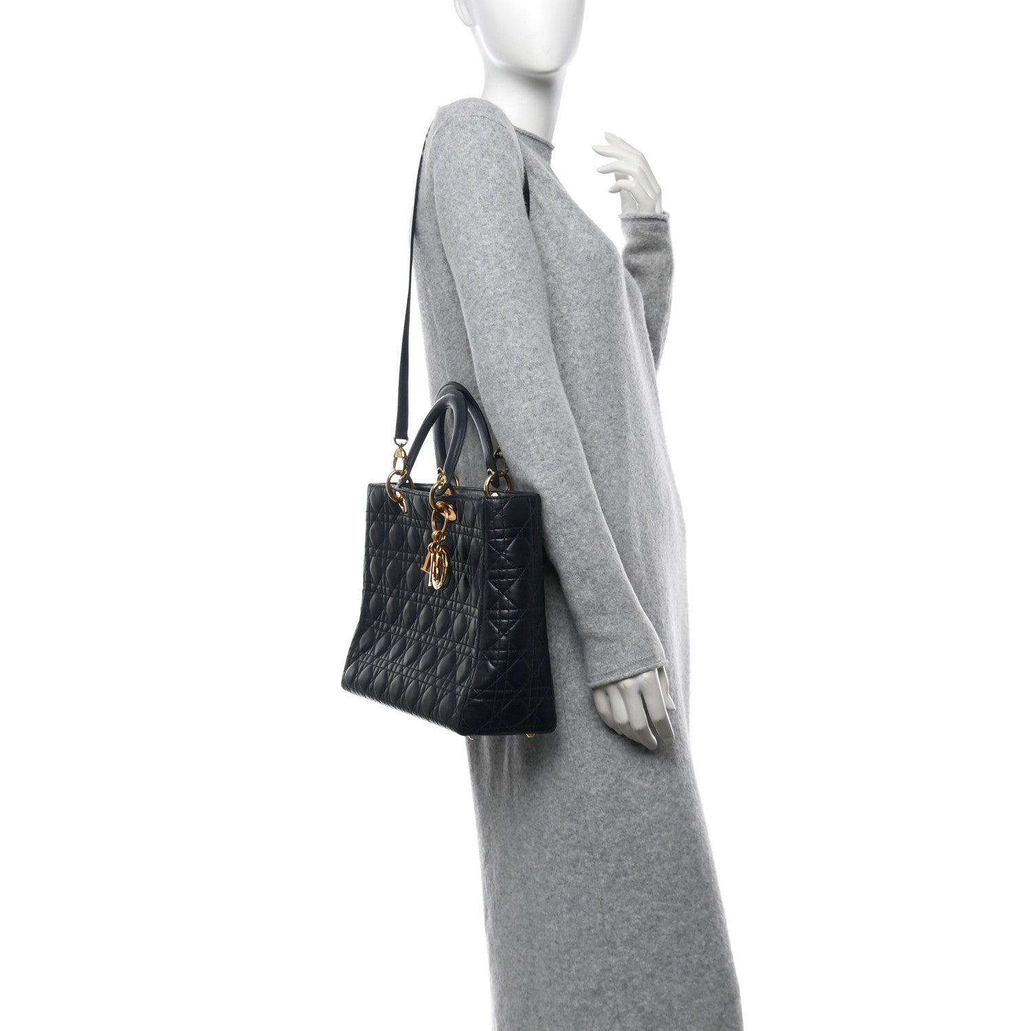 Christian Dior Lambskin Cannage Large Lady Dior Navy Blue 2 of 12
