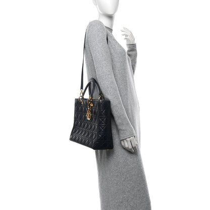 Christian Dior Lambskin Cannage Large Lady Dior Navy Blue 2 of 12
