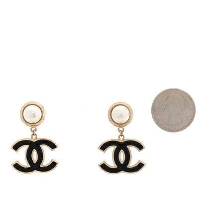 Chanel Pearl Enamel CC Drop Earrings Black 2 of 5