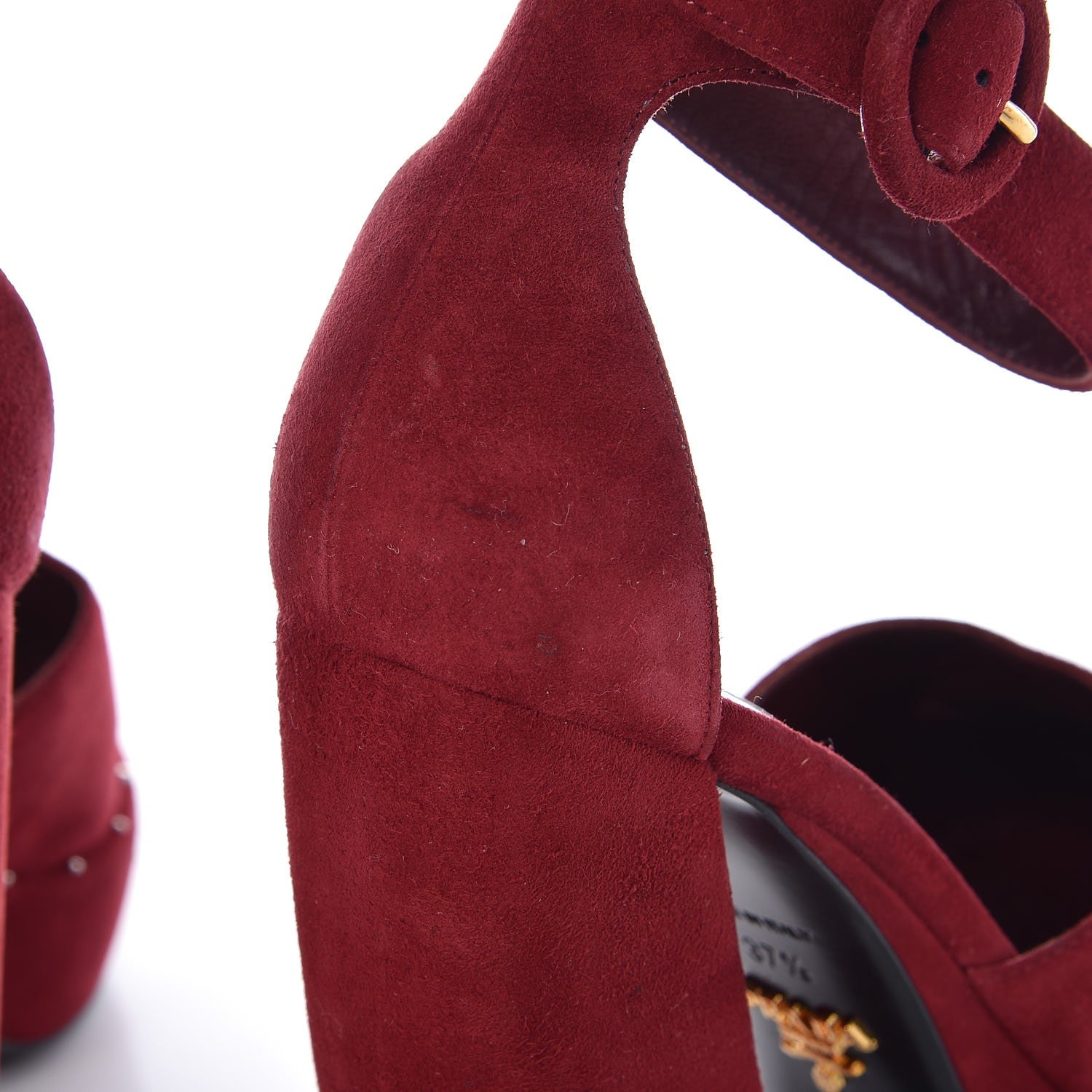Prada Suede Crystal Embellished Platform Sandals 37.5 Burgundy 10 of 10