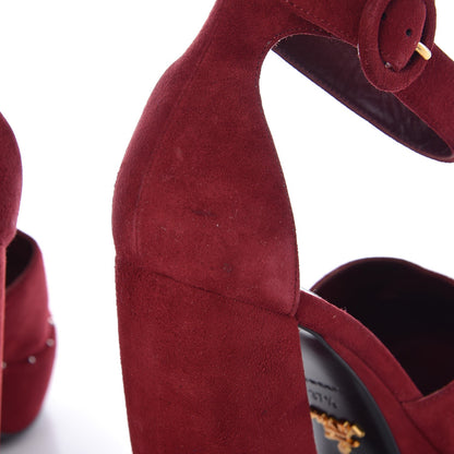 Prada Suede Crystal Embellished Platform Sandals 37.5 Burgundy 10 of 10