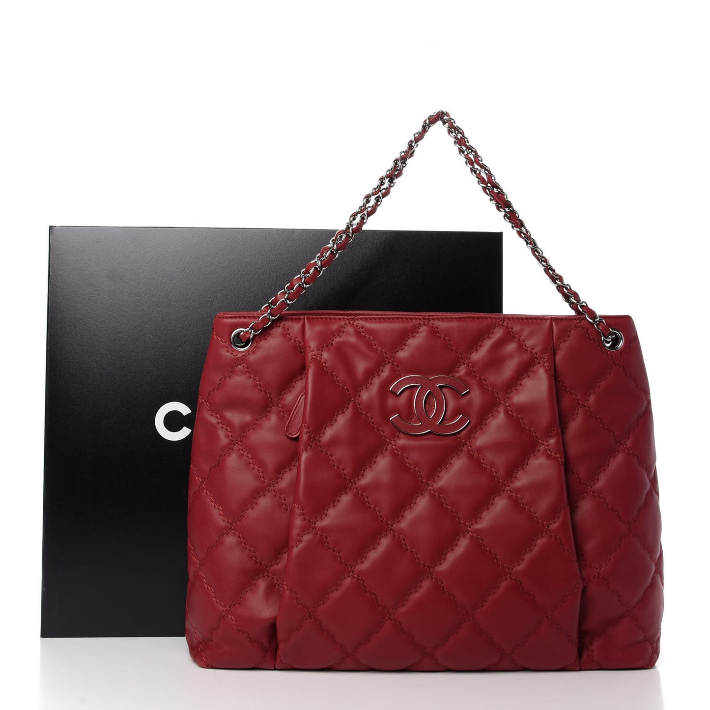 Calfskin Double Stitch Large Hamptons Shopping Tote Red