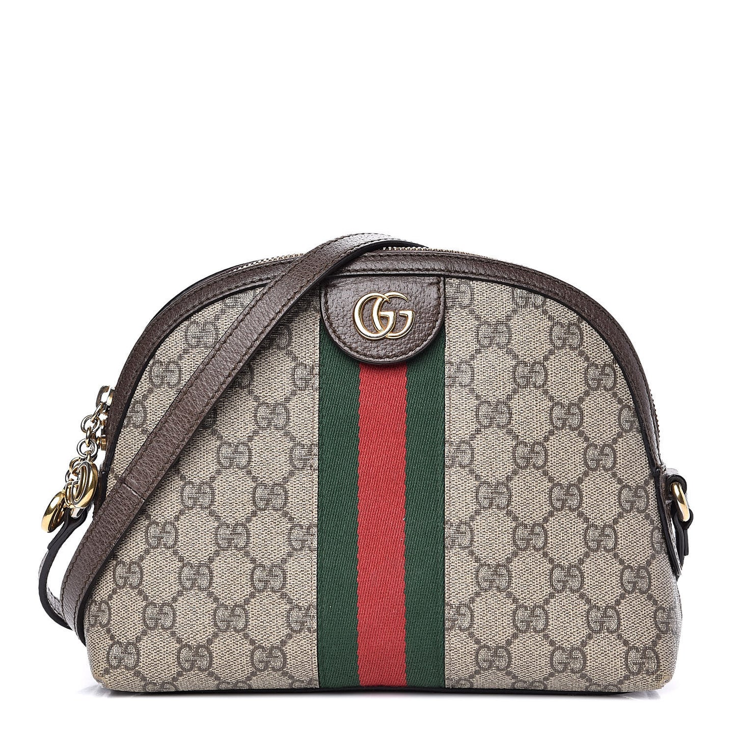GG Supreme Monogram Textured Dollar Calfskin Web Small Ophidia Dome Shoulder Bag Beige Ebony New Acero