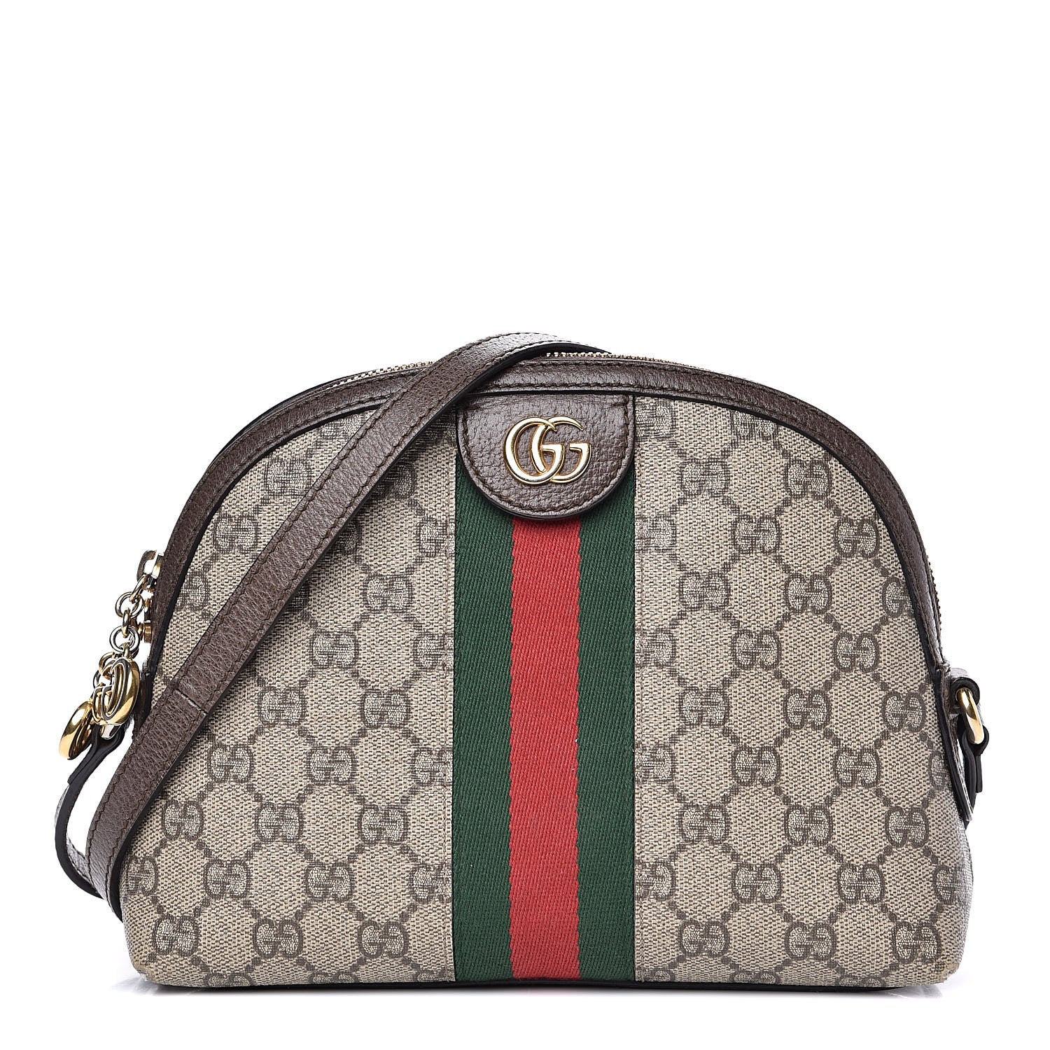 Gucci GG Supreme Monogram Textured Dollar Calfskin Web Small Ophidia Dome Shoulder Bag Beige Ebony New Acero 1 of 16