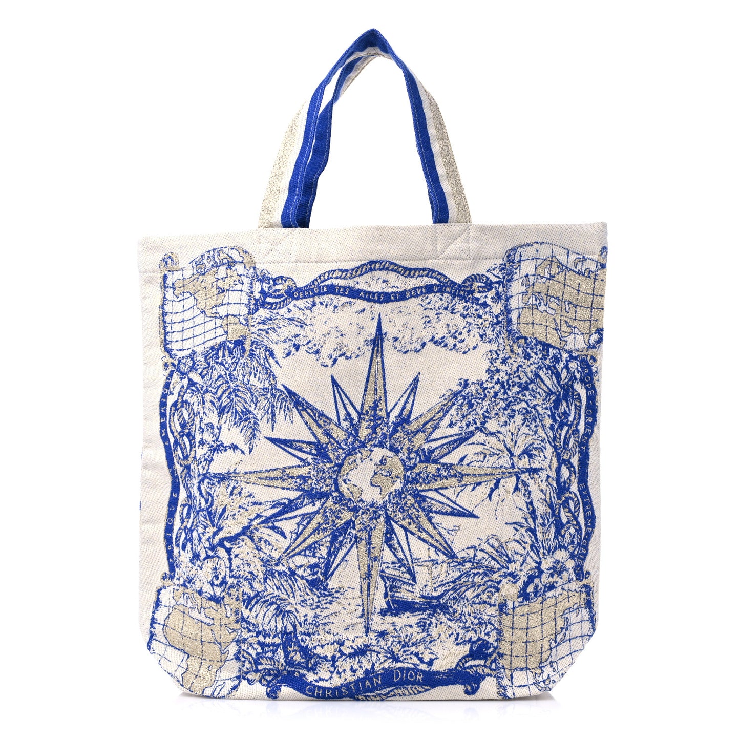 Canvas Print Tote Ivory Blue