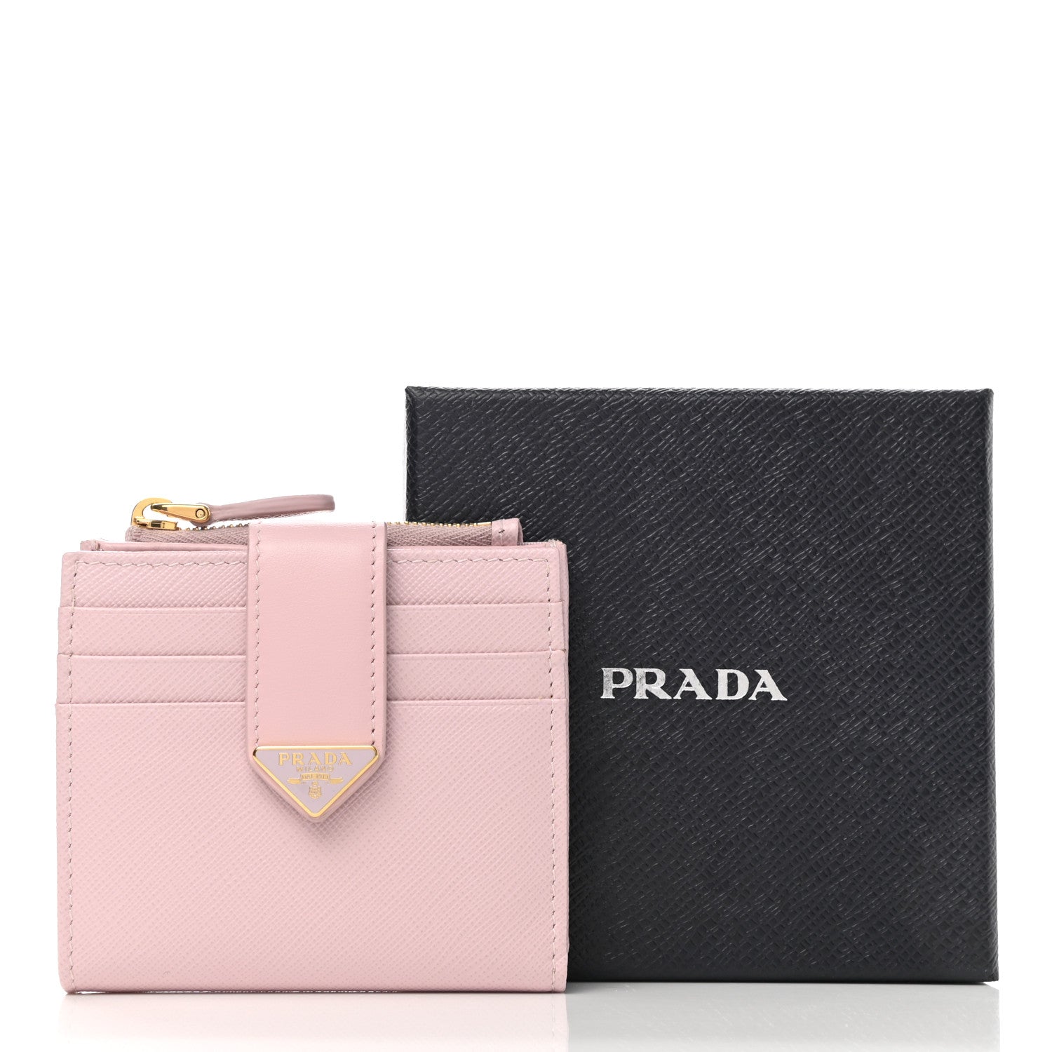 Prada Saffiano Smooth Calfskin Tab Card Holder Compact Wallet Cipria 8 of 8