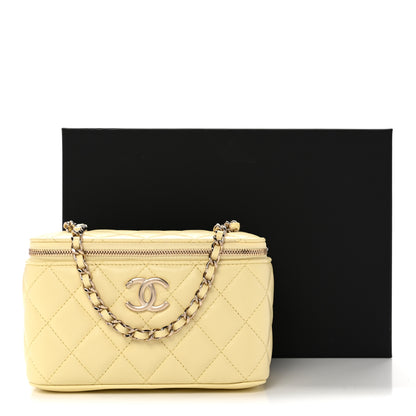 Chanel Lambskin Quilted Small Vanity Case With Chain Light Yellow 12 of 12
